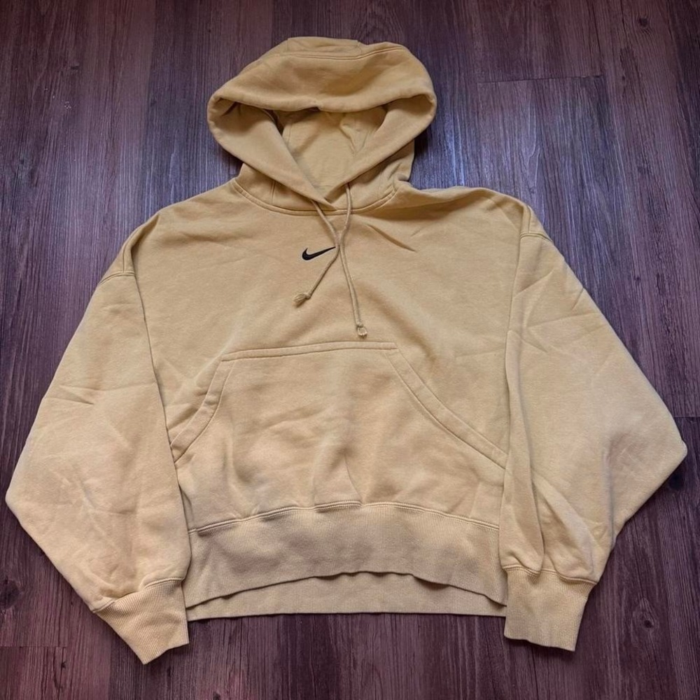 Nike Womens Sportswear Fleece Hoodie Mustard Yellow Center Swoosh Medium